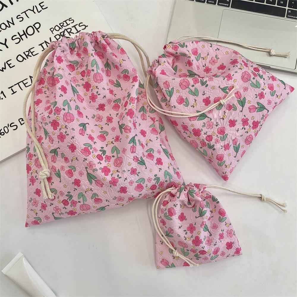 Cute Floral Women Makeup Bag Pouch Kawaii Portable Toiletries Cosmetics Storage Organizer Travel Cosmetic Bag Drawstring Case