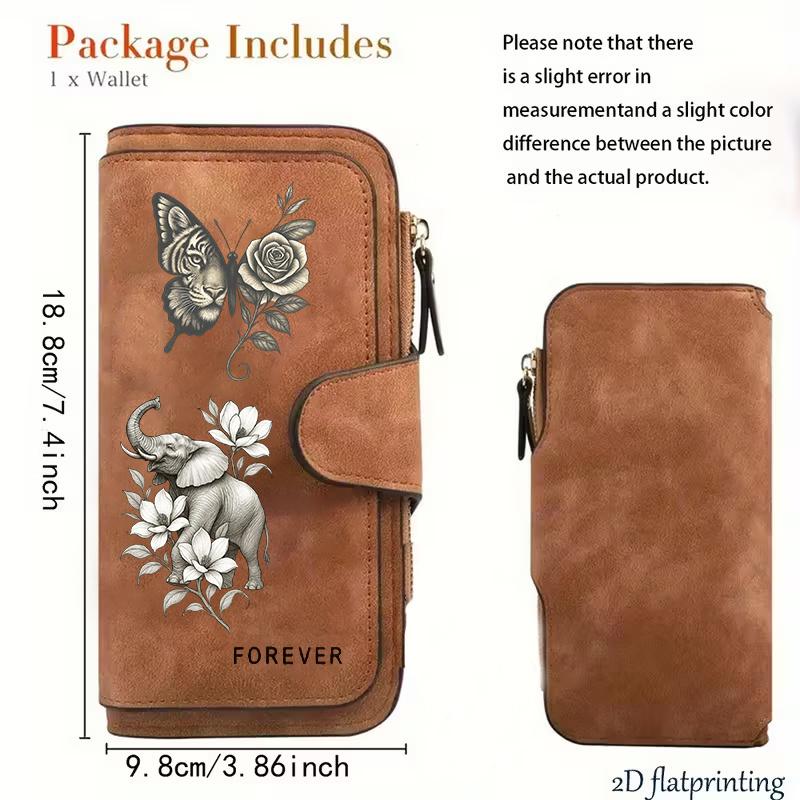 Butterfly Tiger Elephant Pattern Women's Long Wallet Multi - functional Portable Snap Button Coin Purse Birthday Gift Daily Commute Fun Design
