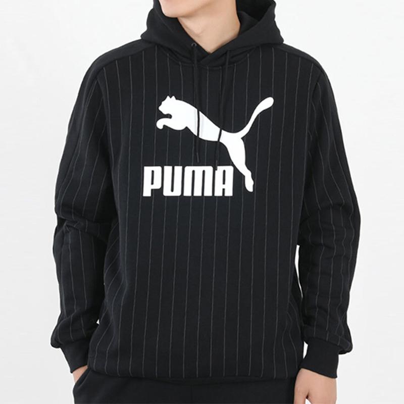Puma Pinstripe Hooded Fleece Pullover Men Sweatshirt Black 530179-01