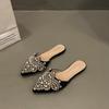 Temperament Bag Head Lace Women's Shoes Flat Pointed Half Slippers Women's Summer Cool Slippers Pearl Rhinestone Lazy Slippers