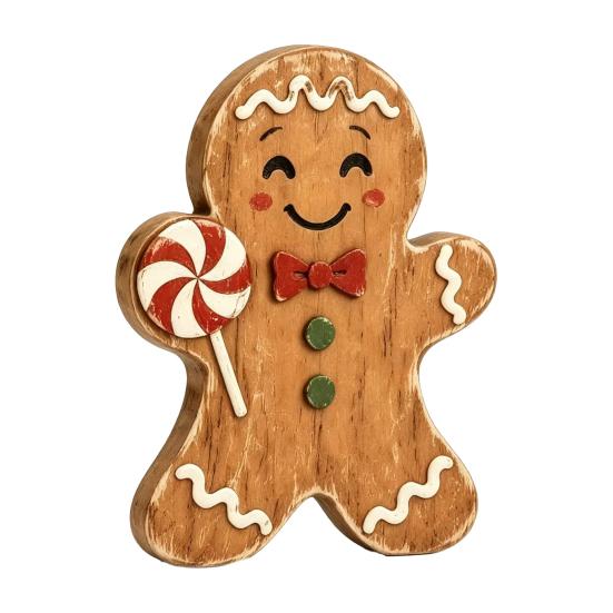 Christmas Village Gingerbread House Wooden Man Decor, Rustic Gingerbread, Candy Cane Figurines, Xmas Reusable Seasonal Home Decor Tabletop Ornaments