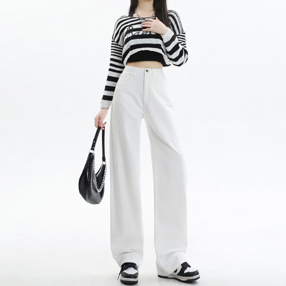 Simple Straight Jeans Women's Spring and Autumn New Korean Version of Thin Fashion Temperament Wide-leg Mopping Jeans
