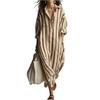Women's Fashionable Loose V-neck Long Striped Three-quarter Sleeve Shirt Dress