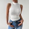 Women Summer New Stand Collar Eyelet Embroidery Sleeveless Slim Fit Top