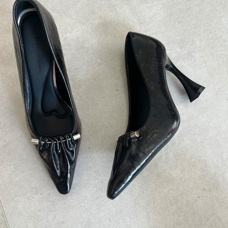 

Fashion 2025 Women s New in Sexy Pointed Toe Pumps Mixed Colors Sliver Leather Pull on High Heels Luxury Designer Party Office Shoes 34 чёрный