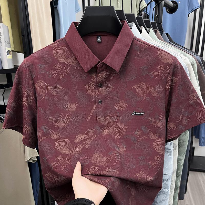 Summer Men's Short Sleeve T-Shirt Fashion Printed Lapel Collar Breathable Polo