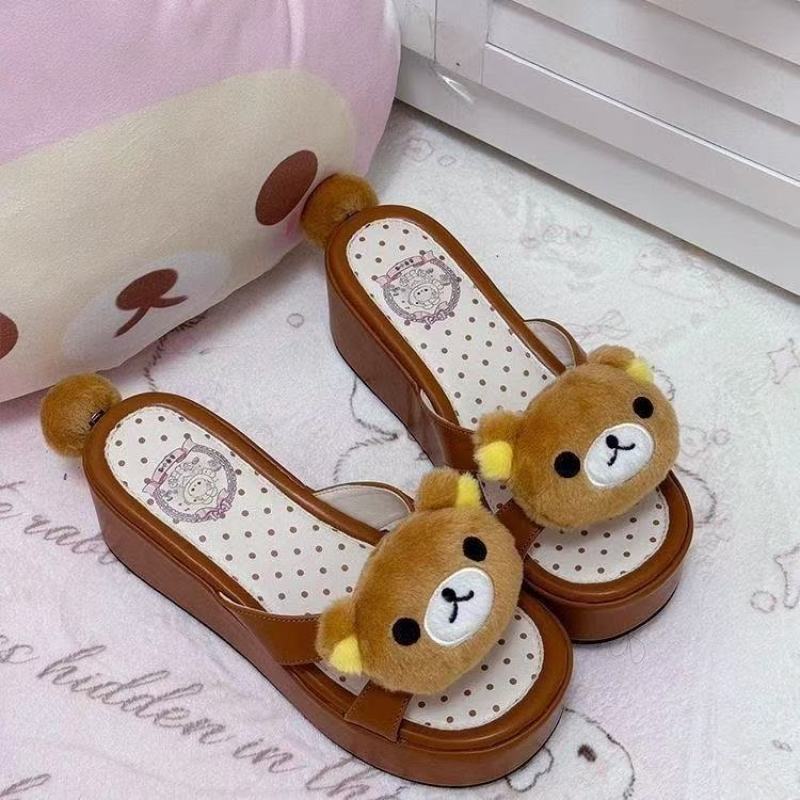 Cute cartoon relaxed bear one-word drag female summer new wear small versatile beach cool slippers