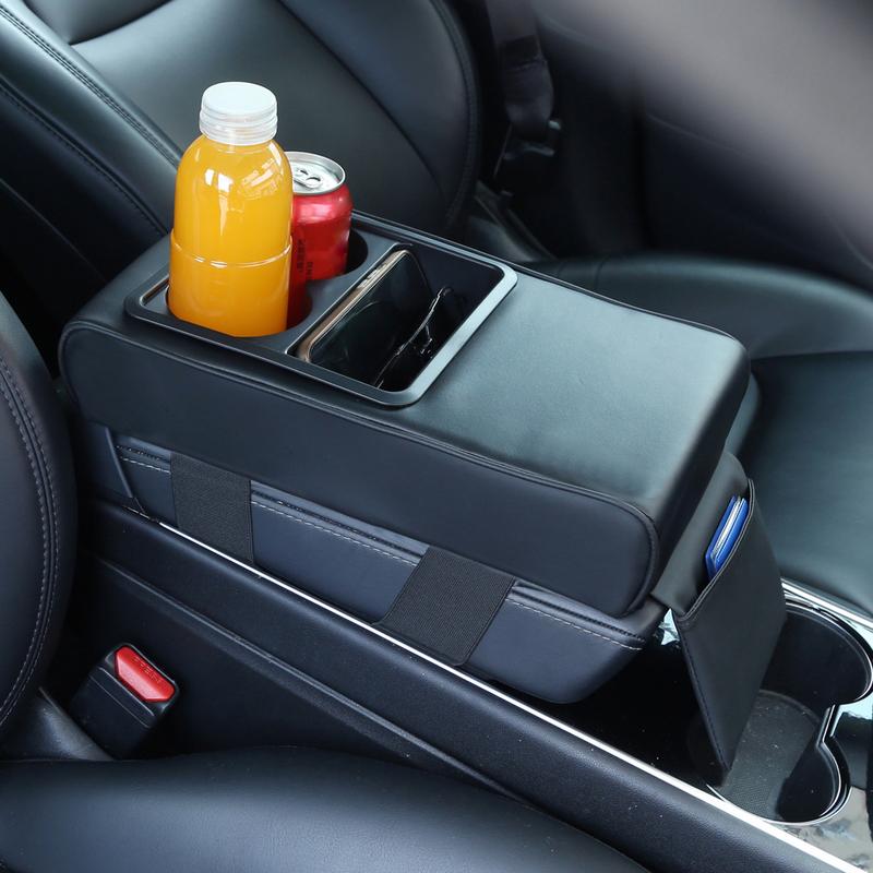 Car Armrest Cushion With 2 Cup Holder Storage Pockets Auto Center Console Arm Rest Heightening Pad Covers Armrest Protector