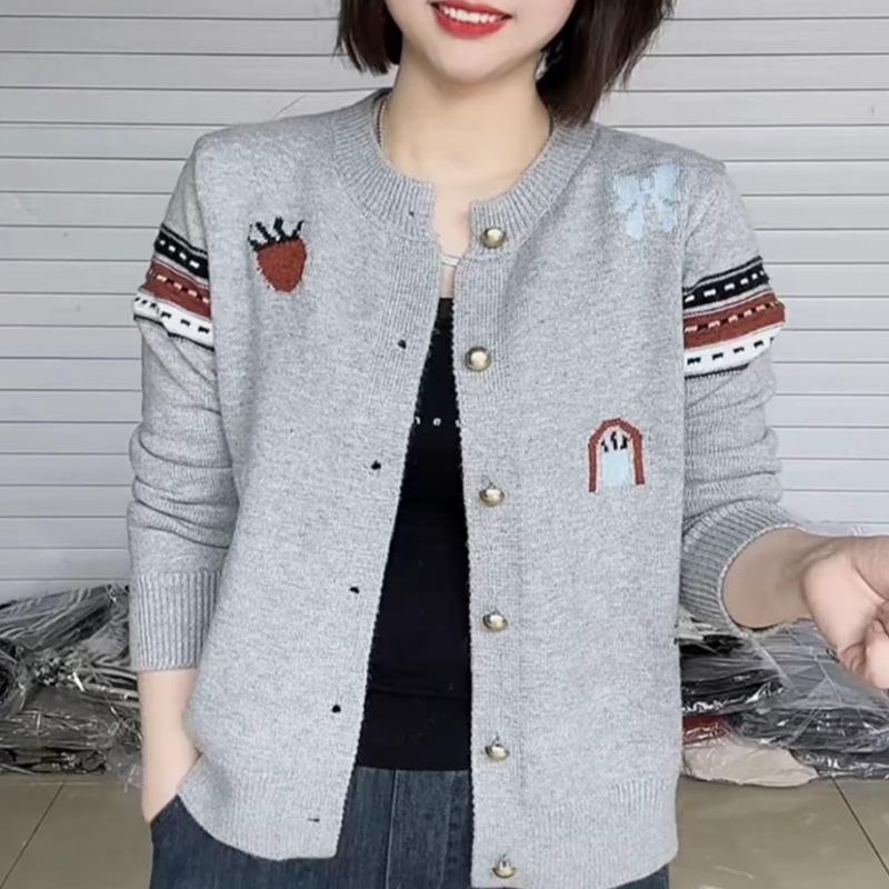 Женский вязаный свитер Весна/Осень Вязаный кардиган Однобортный вязаный кардиган S серый