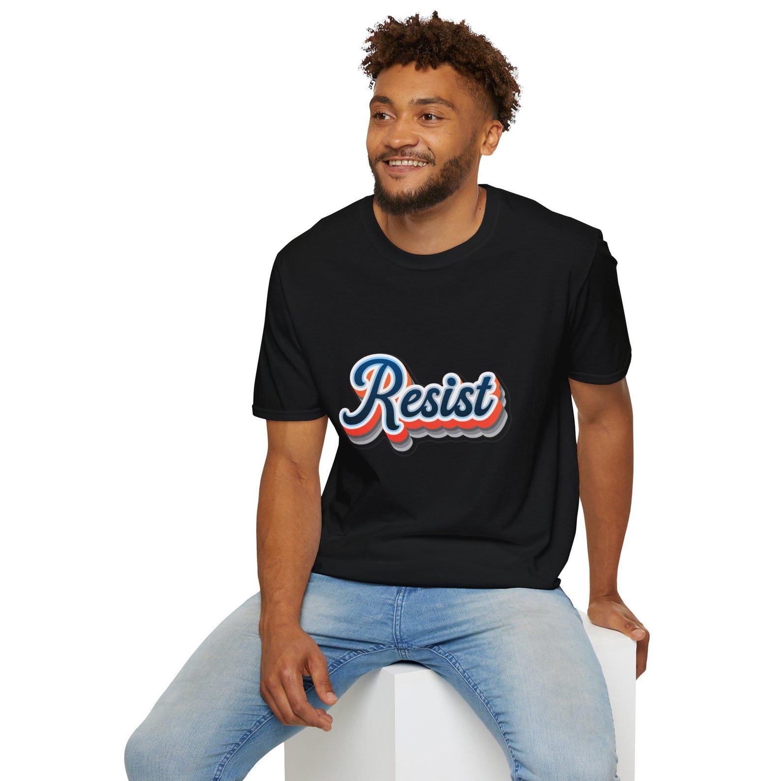 Resist Retro Script T-Shirt | Patriotic 3D Layered Text 4XL