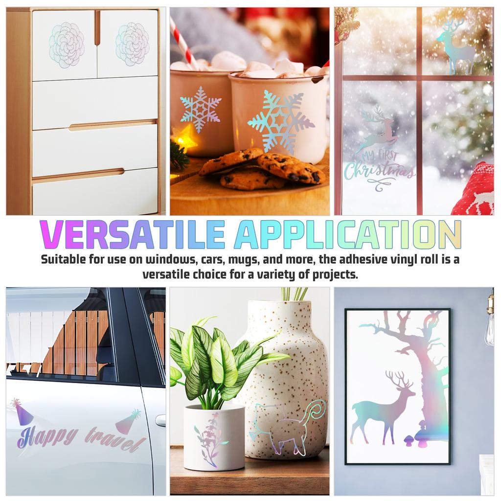 1 Roll Holographic Permanent Vinyl Strong Adhesive Shimmer Finish for Car Decal Window Decoration Outdoor Indoor Use 3M