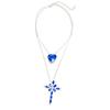 Women Two Layer Cross Heart Full Rhinestones Pendant Necklace Chain Jewelry Gift