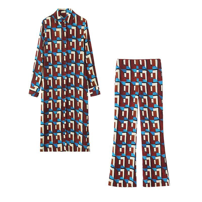 Kaslead New Arrival Women's Clothing Fashion Style Print Long Shirt Bell-Bottom Pants 2543094 2541090 020