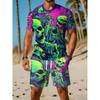 Lässiges Sportliches Set Atmungsaktiv Outdoor Freizeit Herren Rundhals T-Shirt und Shorts Set Sommer Digitaldruck Druck Outfit Herren Erwachsene