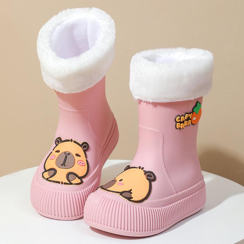 Women's Fashion Rain Boots: Non-Slip, Waterproof, Fleece-Lined, Mid-Calf Boots for Ladies & Kids - Perfect for Outdoor Wear.