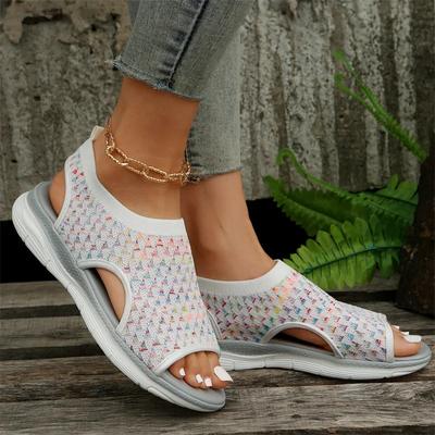 Fashion Summer New Women Sandals Knitted Flat Bottom Elastic Knit Shoes Lightweight Soft Sole Anti Slip Casual Sports Sandals Size 43
