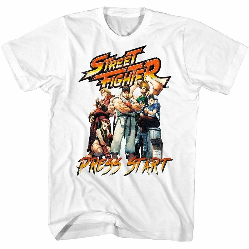

Street Fighter Press Start Men s T Shirt Cammy Guile Ryu Chun-Li Capcom Merch S