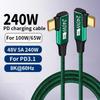 USB C Fast Charging Data Cable 90 Degree Type-C Data Cord PD 240W 48V 5A High-Speed for iPhone 15 USB Type-C Mobile Phone Cords