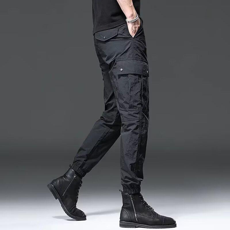 Ice Silk Overalls Men's Summer Thin Trendy Brand Loose Leggings Fashionable Multi-pocket Ruffian Handsome Casual Pants