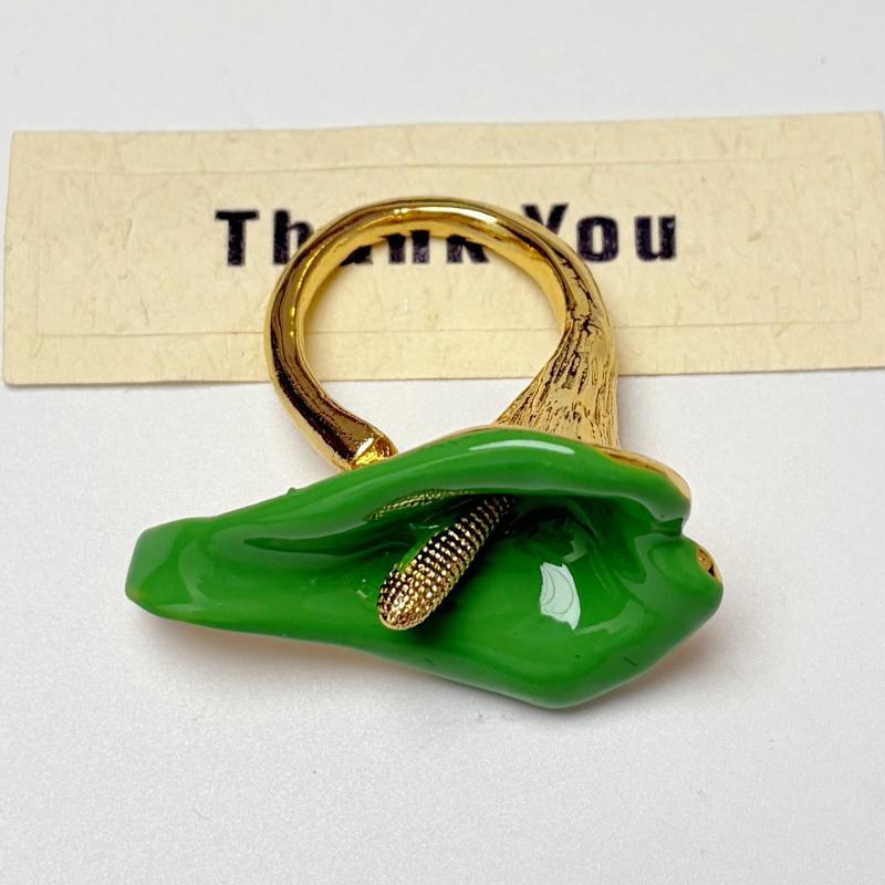 Calla Flower Ring Elegant Enamel Adjustable Metal Open Geometric Style for Women Dating Wedding Guest Wear