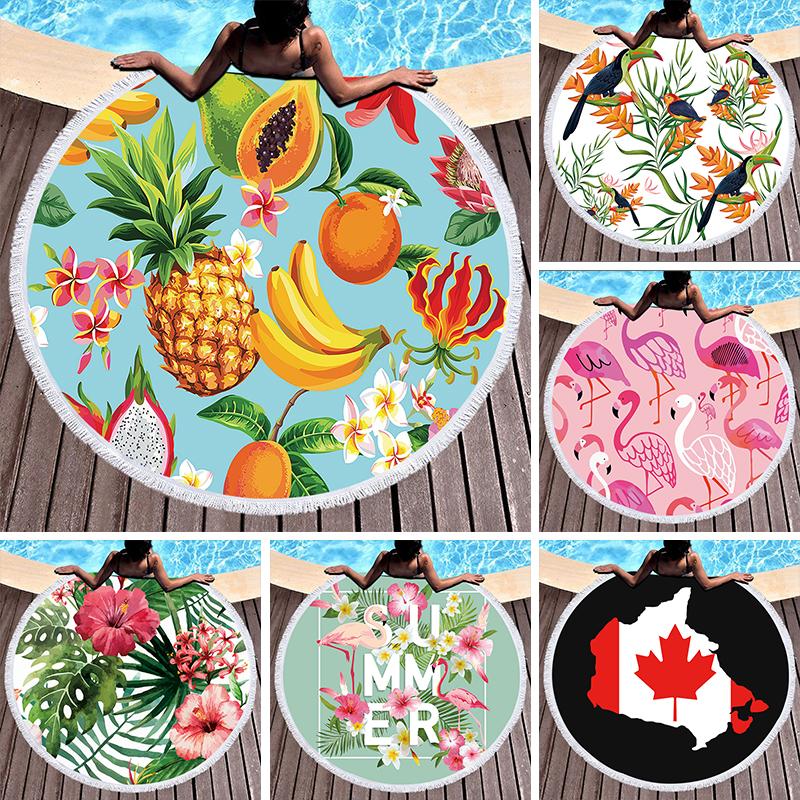 Asciugamano da Spiaggia Rotondo con Foglie Tropicali e Fiori in Microfibra per Soggiorno Decorazioni per la Casa Asciugamani da Bagno Stile Boho