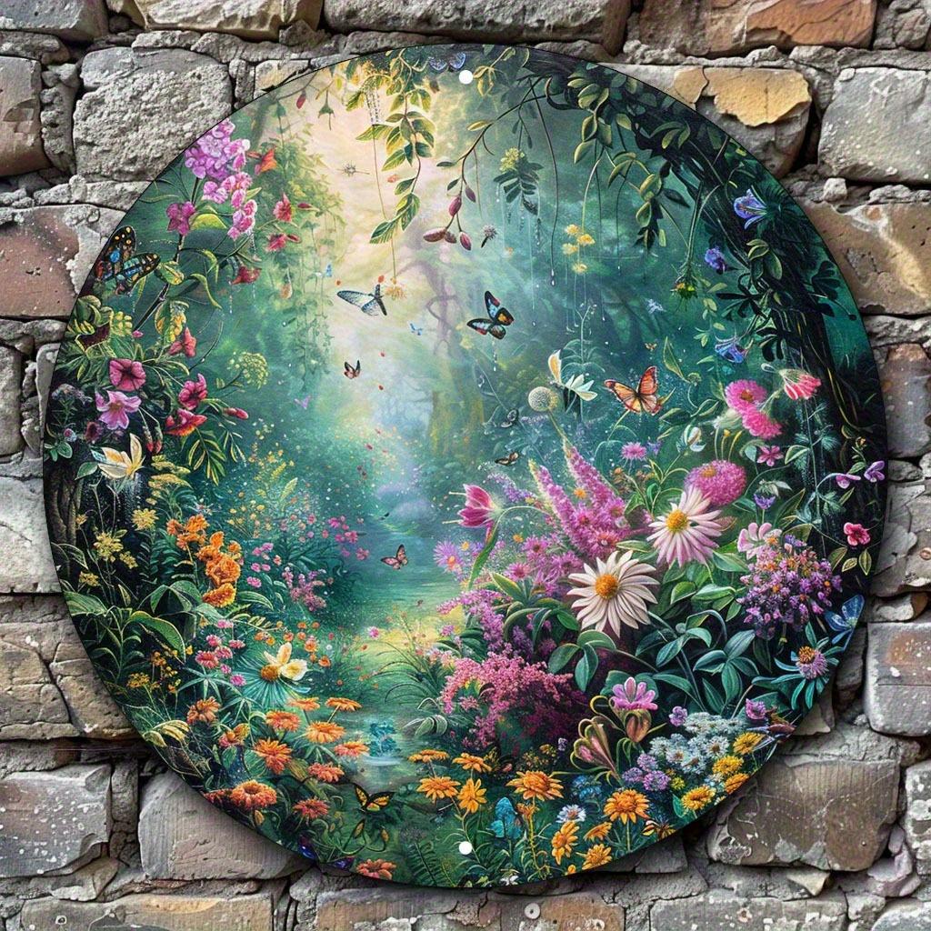 D Flat pc Classic Metal Sign Featuring GreenToned Forest God Wall Plaque Round Poster Round Wall for Art for Cafe Beach Hou