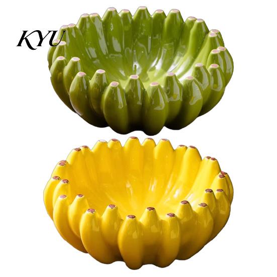 Kitchen Island Accessory Ceramic Banana Fruit Bowl, Creative Yellow Tray, Decorative Bread Serving Platter Salad Bowl for Dining Table Countertop