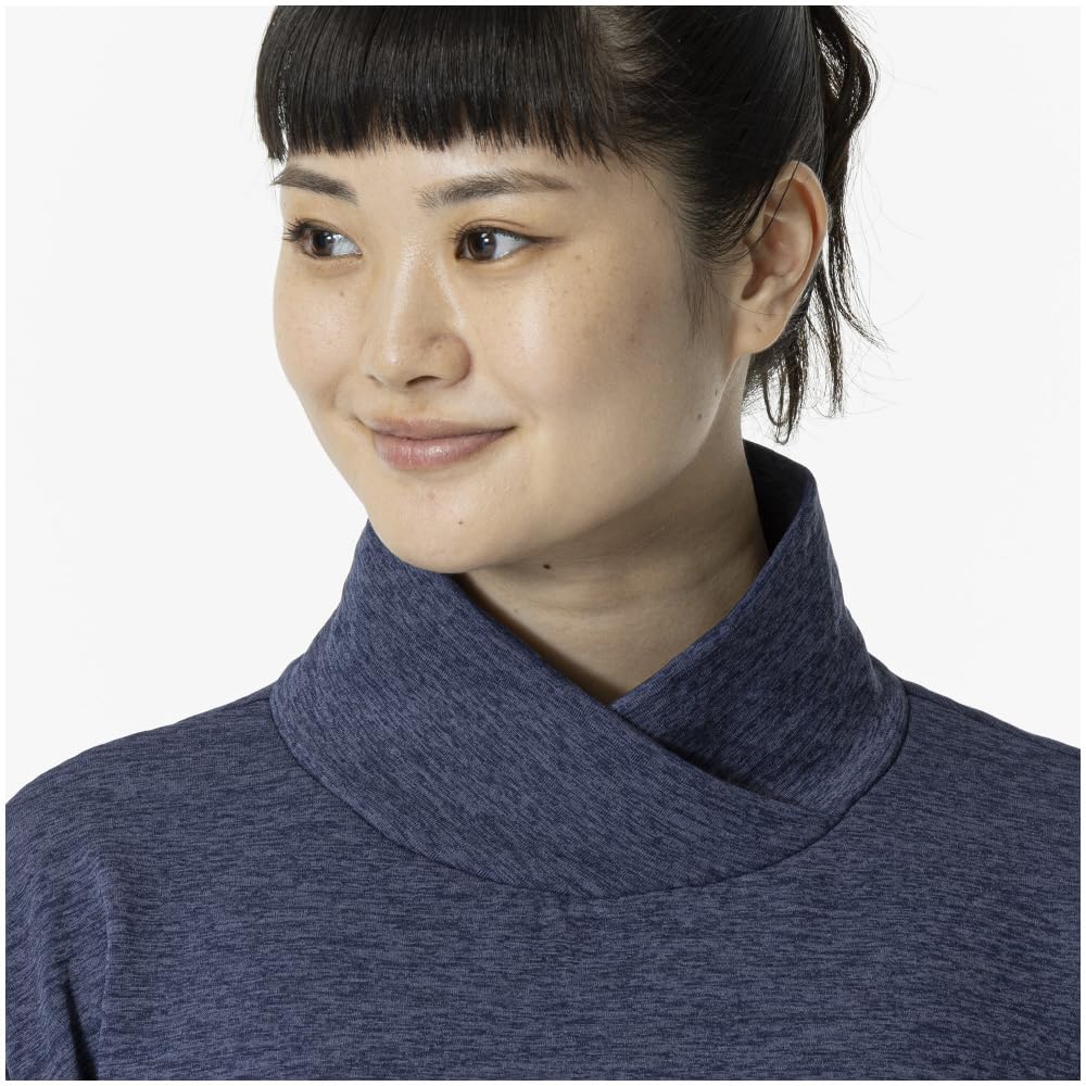 Mizuno Blue Depth Heather Stretch Fleece High Long Size Training Wear Women's Shirt, Neck, Sleeve, 32MAA840,