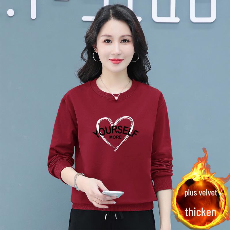 Women's Black Plus Velvet Sweatshirt: New Loose Fit for Autumn & Winter