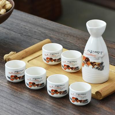 7Pcs Japanese Sake Set Hand Painted Design Sake Pot Cups Set Traditional Ceramic Cups Birthday Party Creative Barware Gift Box