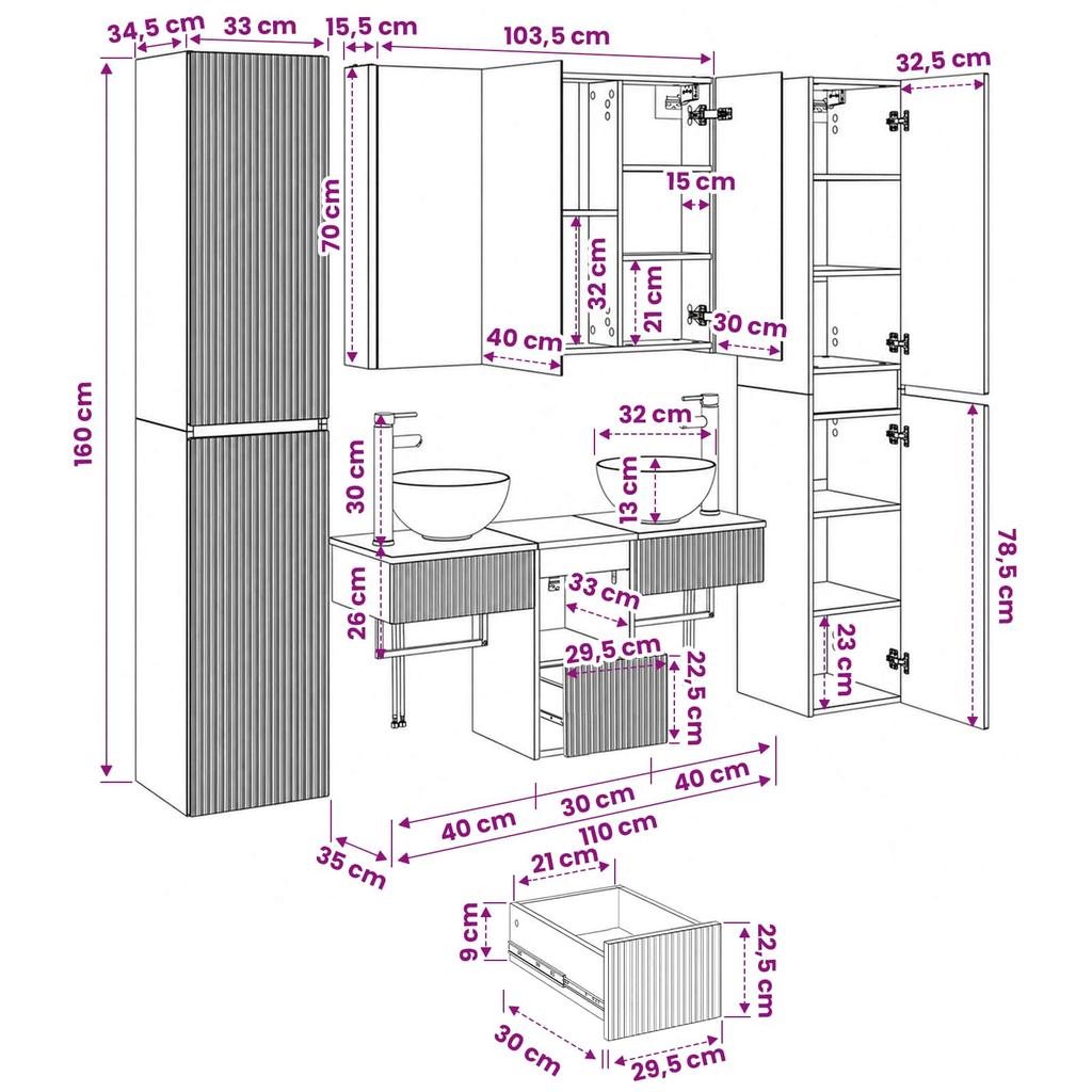 Bathroom Furniture Set 6 pcs Sonoma Oak Engineered Wood and Glass