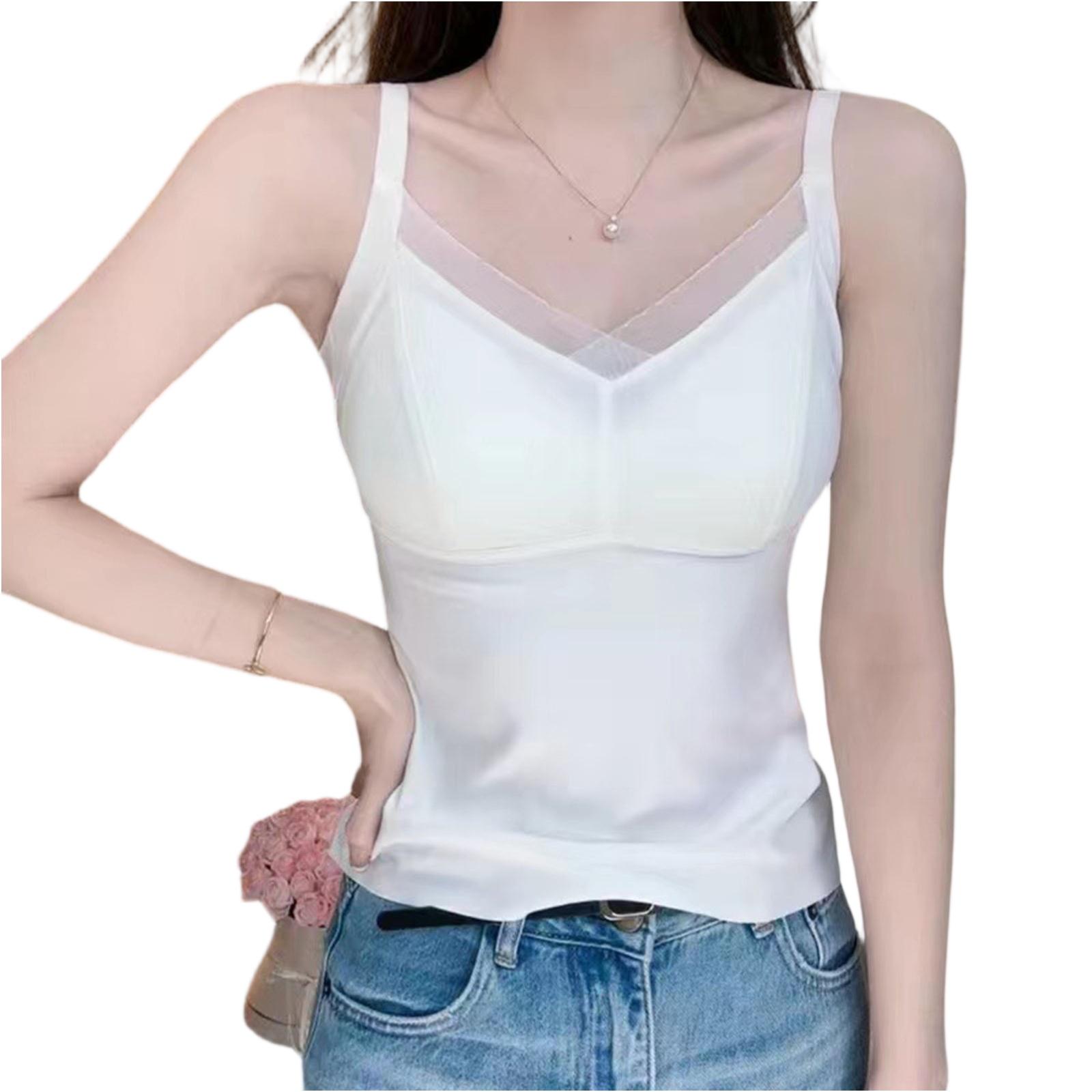 

Women V Neck Wireless Bra Top Adjustable Straps Latex Molded Cup Seamless Back Smoothing Underwear Camisole Tank XL белый
