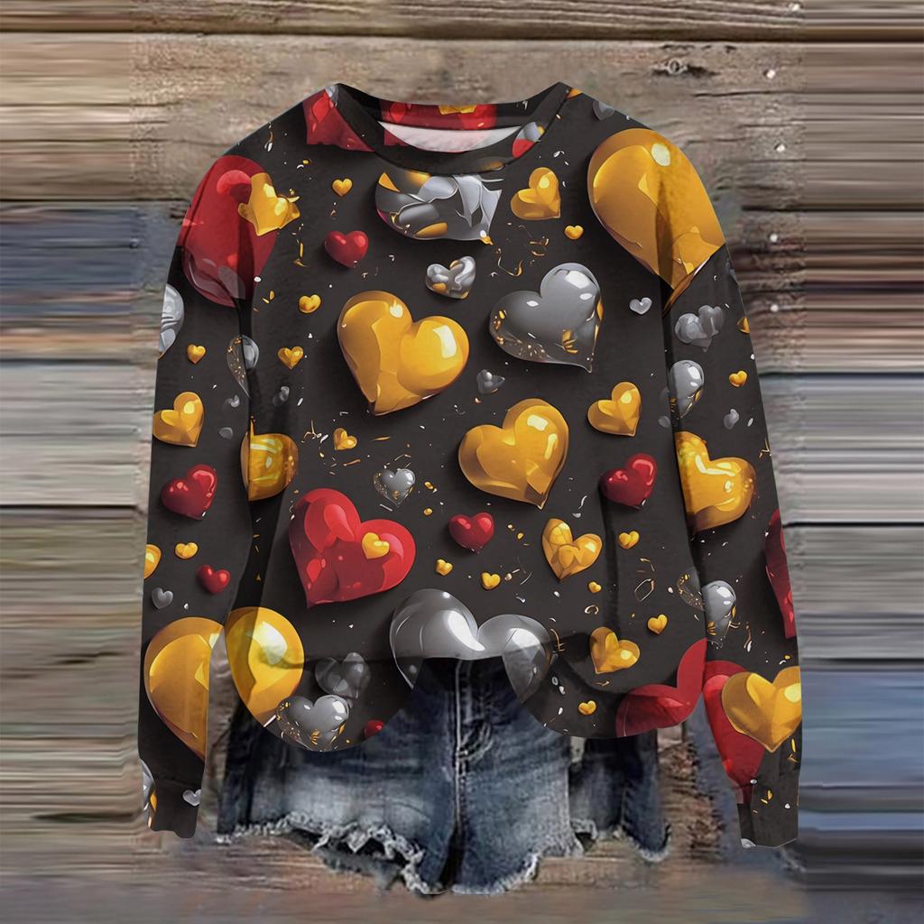 Dámská móda Tištěný top mikina s dlouhým rukávem volného střihu s kulatým výstřihem podzim