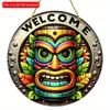 1pc 2d Flat Hawaiian Tiki Mask Bar Sign - 20cm Round Wood Art Decoration for Home, Garage, Cafe, Restaurant, Bar, BBQ, Beach, Resort Decoration