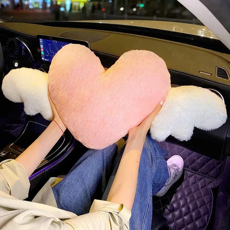 Cute Cartoon Car Headrest Pillow Neck Support Pillow Love Heart Back Waist Pillow Seat Back Cushion Car Interior Decoration