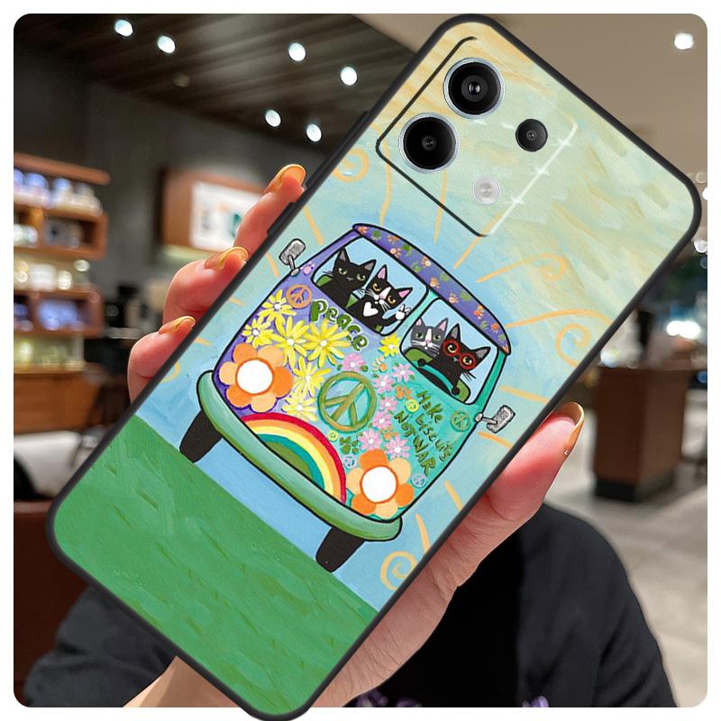 Hippy Peace Bus Cat Case For Xiaomi Redmi Note 14 10 13 12 11 15 Pro Plus Cover For Redmi 15 15C 12C 13C 14C 10C