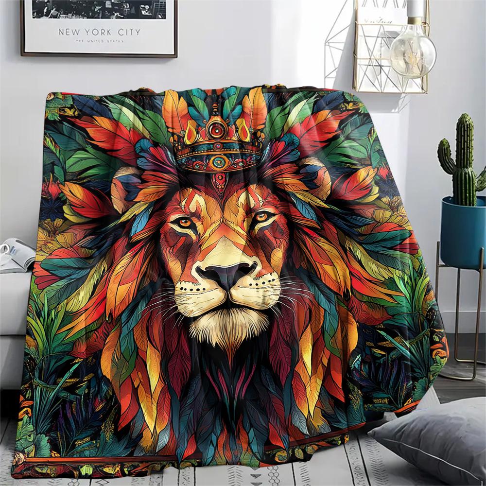 Lion Print Flannel Blanket, High Quality Comfortable for All Seasons, Home Decor, Warmth and Comfort, Perfect for Christmas Gifts
