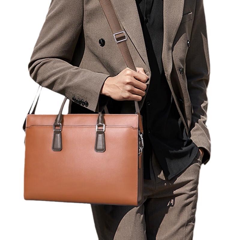 SCHWARZETIENNE Men's Leather Business Briefcase with Anti-Theft Lock