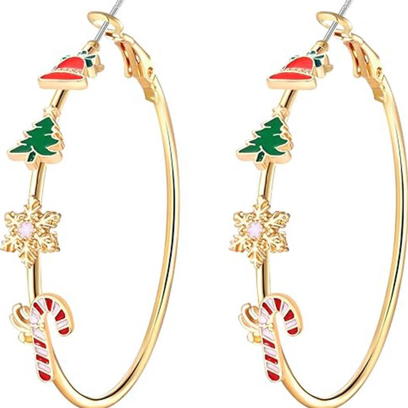 

Exquisite Romantic Christmas Tree Bell Snowflake Santa Claus Gold Color Big Hoop Earrings for Women Festival Party Jewelry Gift золотий