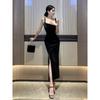 French Hepburn Diamond-encrusted Velvet Suspender Dress for Women's Summer New Slim-fitting and Slim-looking Black Long Skirt