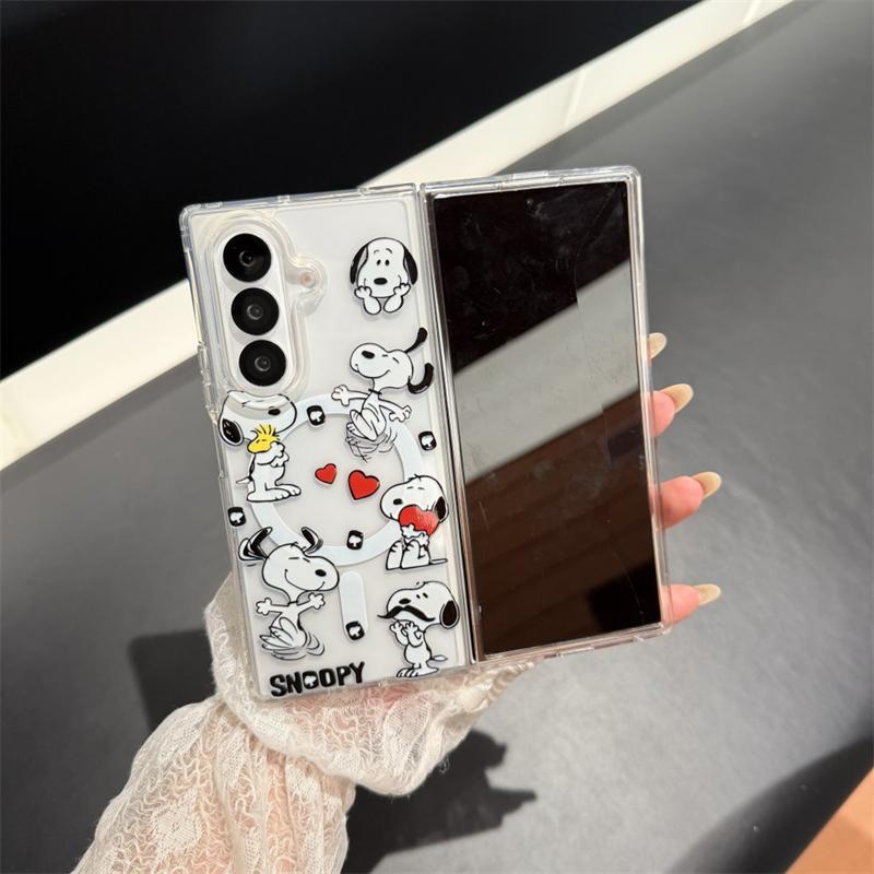 

Cute Creative Love Heart Snoopy peanut Folding Magsafe Wireless Charge Case For Samsung ZFold 3 4 5 6 ZFold7 3D Magnetic Holder ZFold 4