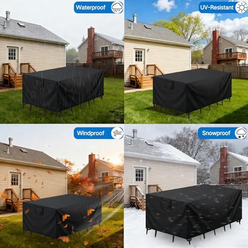 GOOGO Patio Furniture Cover 150x90x75cm Waterproof UV Resistant 420D Oxford Fabric Garden Table Chair Protective Cover