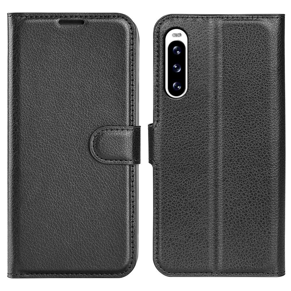 

For Sony Xperia 10 V Litchi Texture Anti-scratch Phone Cover Leather Stand Wallet Phone Case Black
