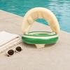 Inel gonflabil pentru bebeluși cu copertină, Inel plutitor gonflabil cu dungi pentru copii mici băieți fete, Inel pentru piscină cu protecție UV împotriva soarelui cu scaun de siguranță, Mânere