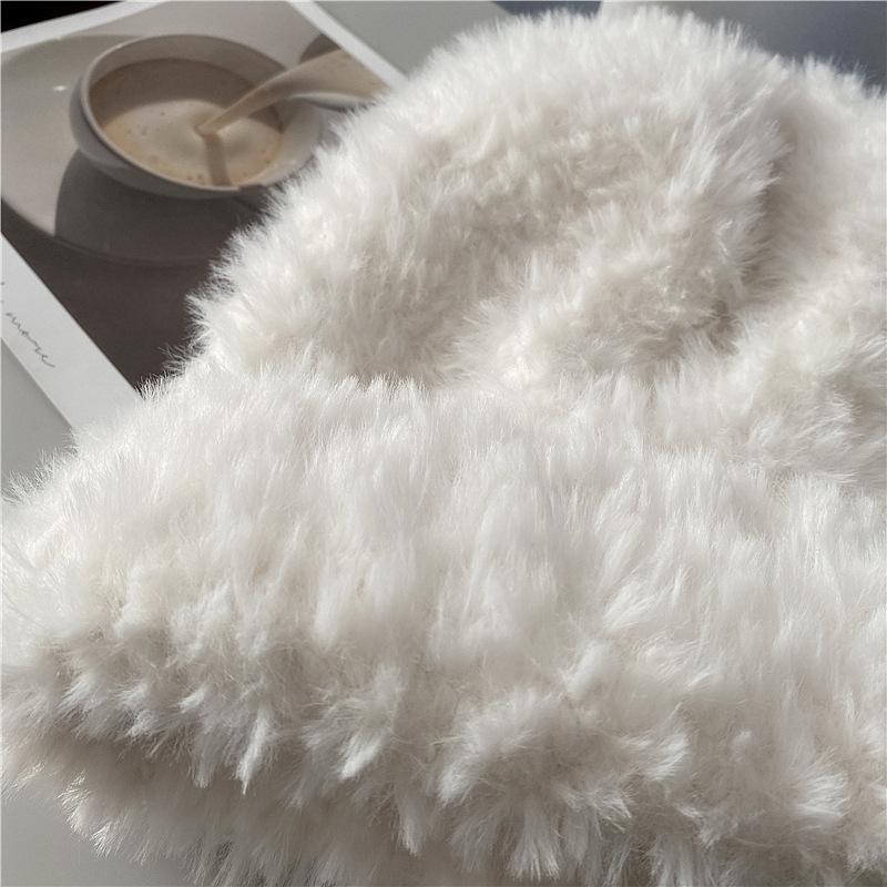 White Plush Hat Female Autumn and Winter Furry Face Small Winter Warm Confinement Wool Fisherman Knitted Cold Hat