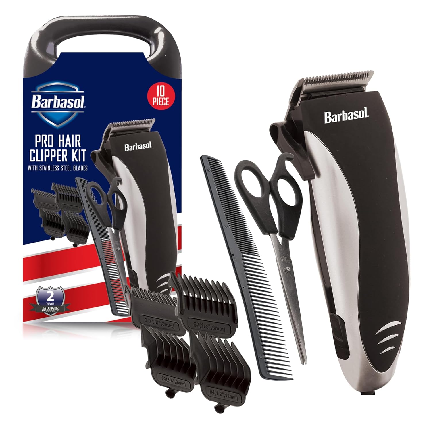 

Lifestyle Accessories Professional Hair Clipper Kit with Stainless Steel Blades, 4 Guide Combs, United States