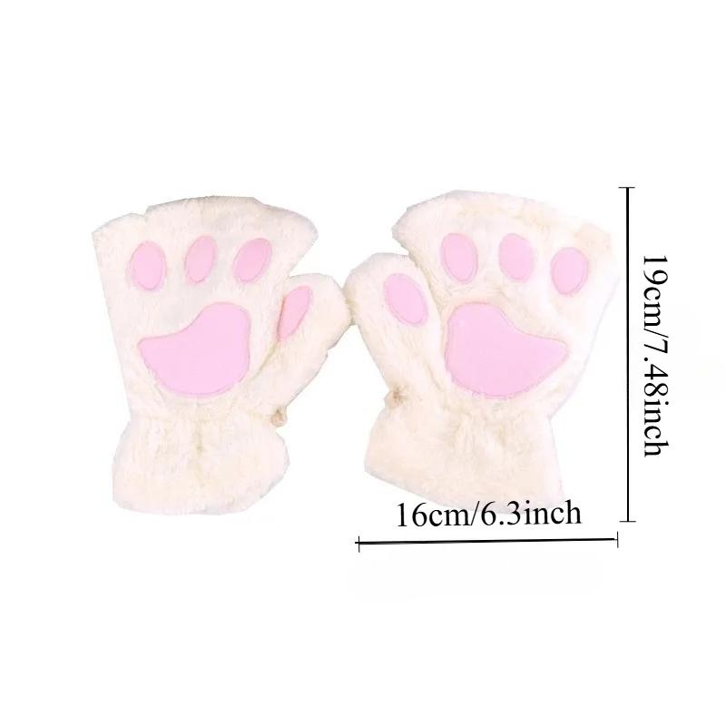 Cartoon Winter Gloves Women's Bear Plush Cat Paw Claw Gloves Cute Short Fingerless Fluffy Bear Claw Mittens For Girls Gift Party