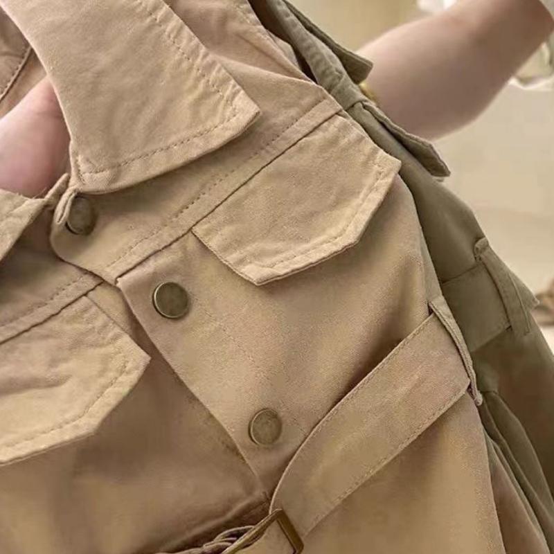 Summer Kids Girl Dress Fashion Khaki Sleeveless Dress Baby Girls Cargo Dress Sundress Children Casual Dress