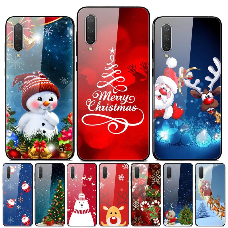 New Year Christmas Case For Xiaomi Mi 9 Lite CC9 CC9E A3 9T SE Tempered Glass Hard Cover For Redmi Note 8T 8 7 K20 Pro Bumper
