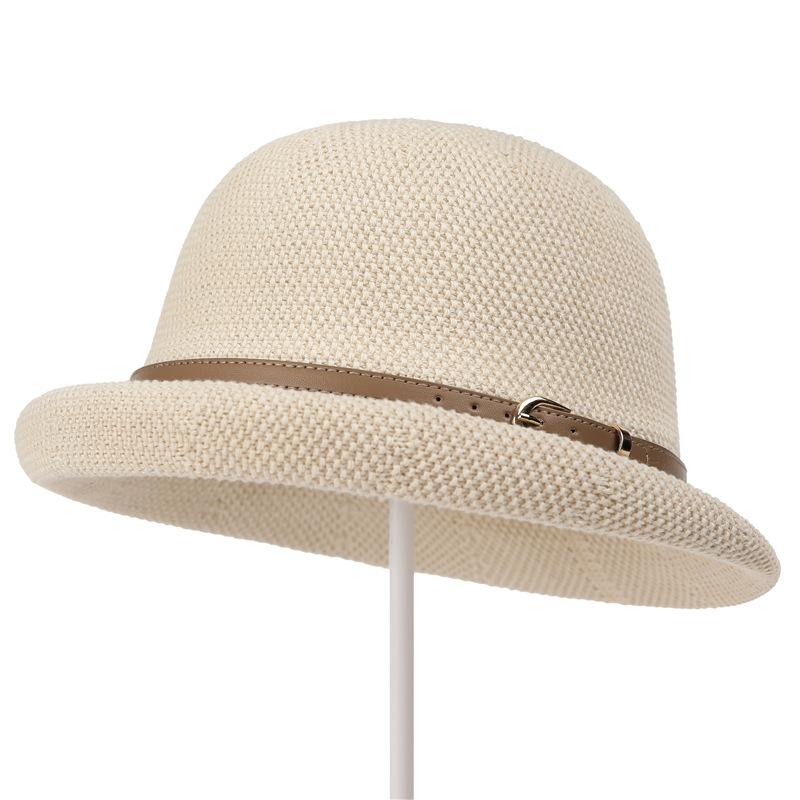 Linen Hat Women'S Summer Sunscreen Thin Celebrity Style Dome Bucket Hat Fashion Versatile Sunshade Beach Top Hat